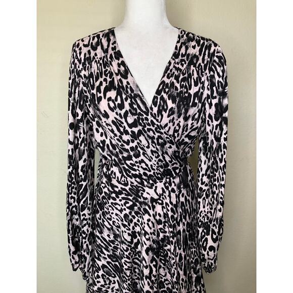 MILLY Animal Print Wrap Dress Leopard Print Gina Dress Size: Large - Picture 3 of 16